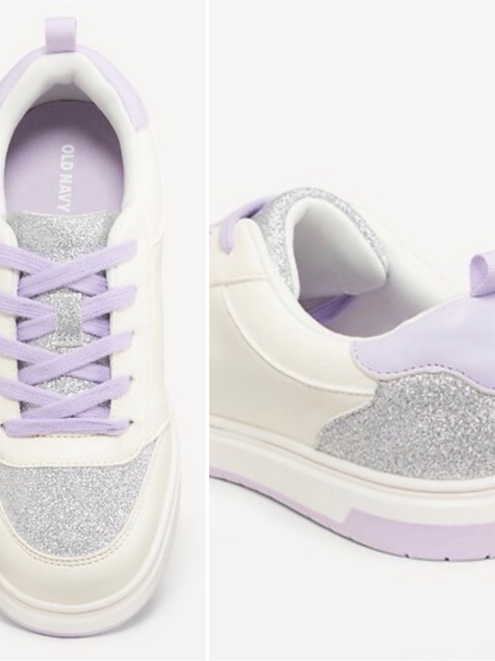 Old Navy White and Lavender Glitter Platform Sneakers